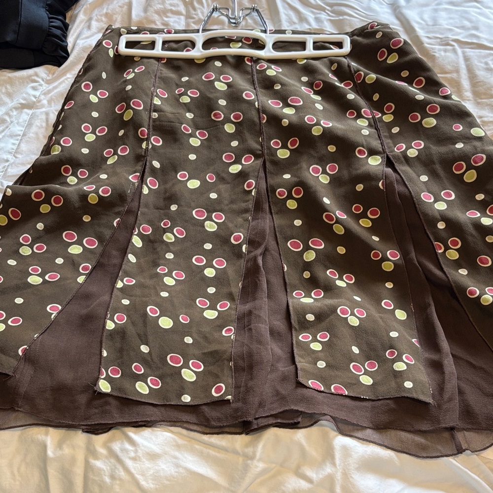 Elegant Brown A-Line Skirt with Colorful Dots size 6